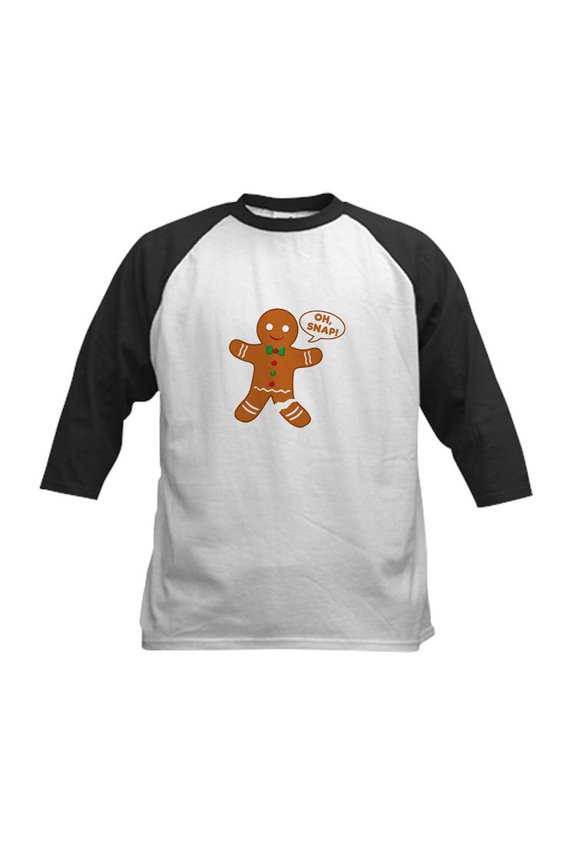 - Oh Snap Gingerbread Man Kids Baseball Tee - Kids Cotton Baseball Jersey, 3/4 Sleeve Shirt