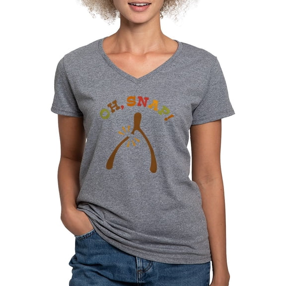 CafePress - Oh, Snap Wishbone Women's V Neck Dark T Shirt - Women's V-Neck Dark T-Shirt