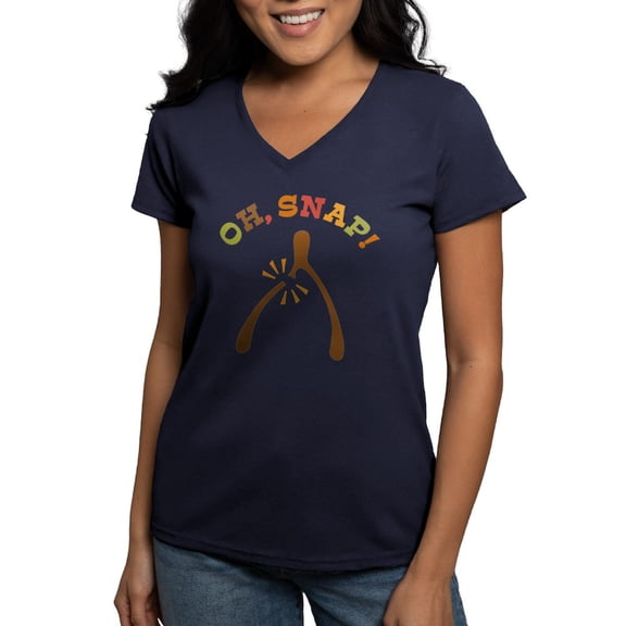CafePress - Oh, Snap Wishbone Women's V Neck Dark T Shirt - Women's V-Neck Dark T-Shirt