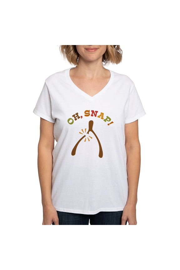 - Oh, Snap Wishbone Women's V Neck T Shirt - Womens Cotton V-Neck T-shirt
