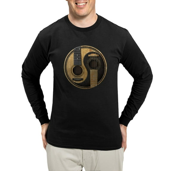 CafePress - Old And Worn Acoustic Guitars Yin Yang Long Sleeve - Long Sleeve Dark T-Shirt