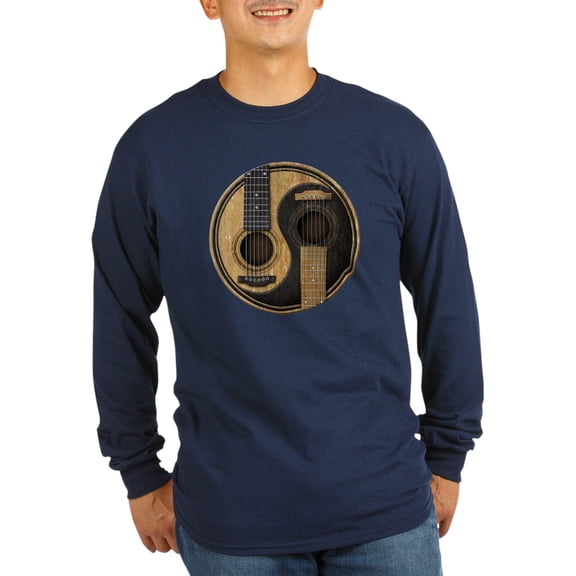 CafePress - Old And Worn Acoustic Guitars Yin Yang Long Sleeve - Long Sleeve Dark T-Shirt