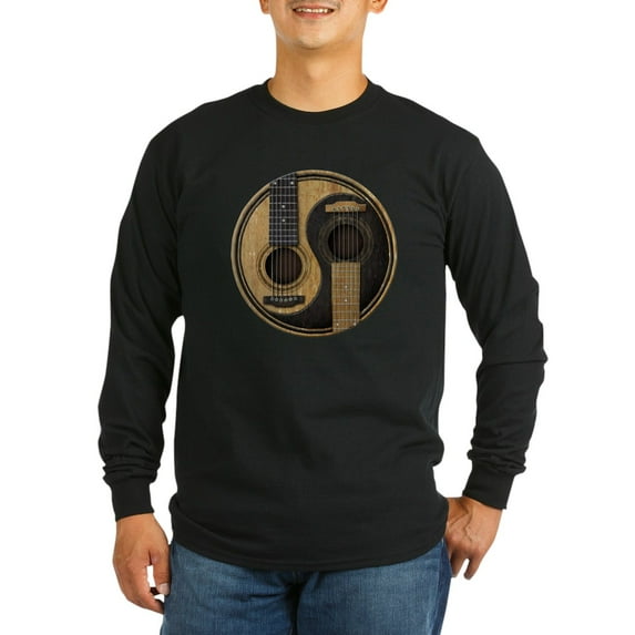 CafePress - Old And Worn Acoustic Guitars Yin Yang Long Sleeve - Long Sleeve Dark T-Shirt