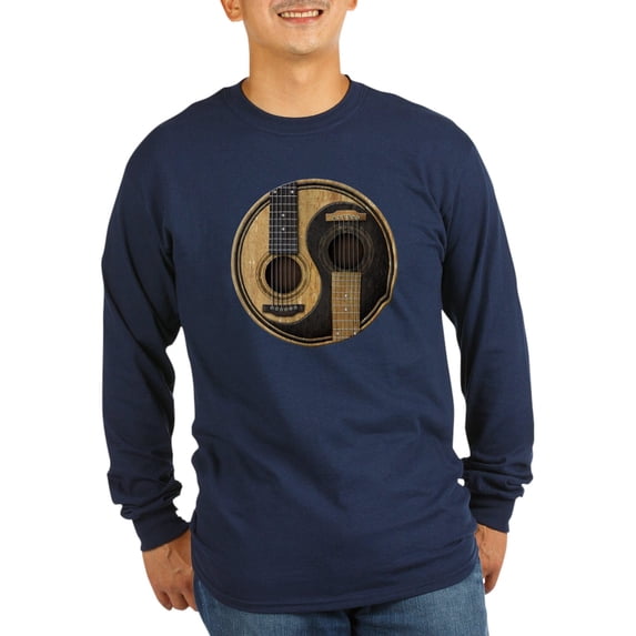 CafePress - Old And Worn Acoustic Guitars Yin Yang Long Sleeve - Long Sleeve Dark T-Shirt