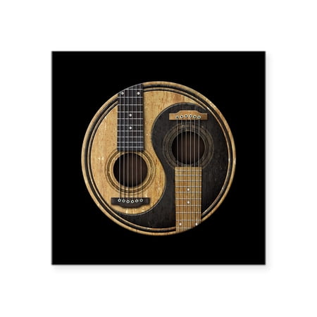 CafePress - Old And Worn Acoustic Guitars Yin Yang Sticker - Square Sticker 3" x 3"