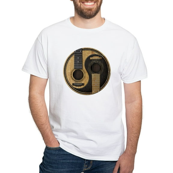 CafePress - Old And Worn Acoustic Guitars Yin Yang T Shirt - Men's White Classic Cotton T-Shirts