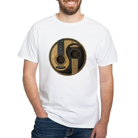 CafePress - Old And Worn Acoustic Guitars Yin Yang T Shirt - Men's Classic T-Shirts