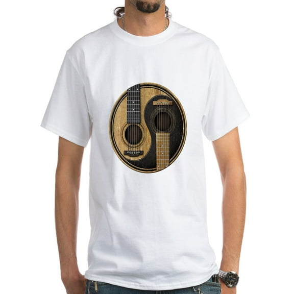 CafePress - Old And Worn Acoustic Guitars Yin Yang T Shirt - Men's Classic T-Shirts