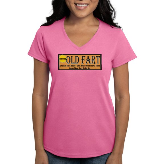 CafePress - Old Fart Motto T Shirt - Women's V-Neck Dark T-Shirt