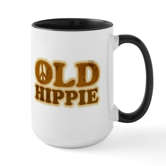 CafePress - Old Hippie Peace Large Mug - 15 oz Ceramic Large White Novelty Mug