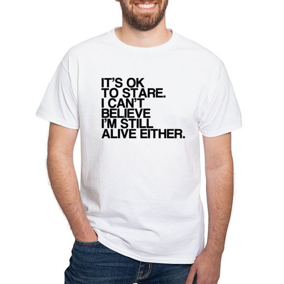 CafePress - Old, OK To Stare, Funny White T Shirt - Men's White Classic Cotton T-Shirts