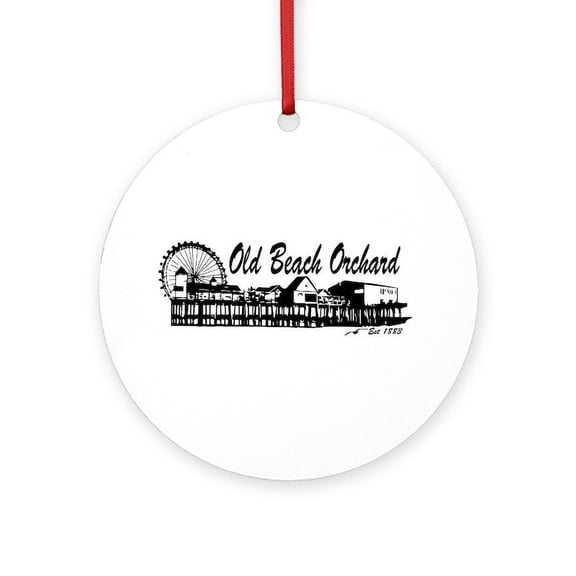 CafePress - Old Orchard Beach ME Pier Design. Ornament (Roun - Round Wood Ornament 4"