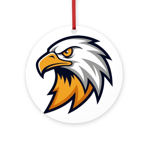 CafePress - Old School Eagle Mascot Head: Illustrated Classic - Round Wood Ornament 4"