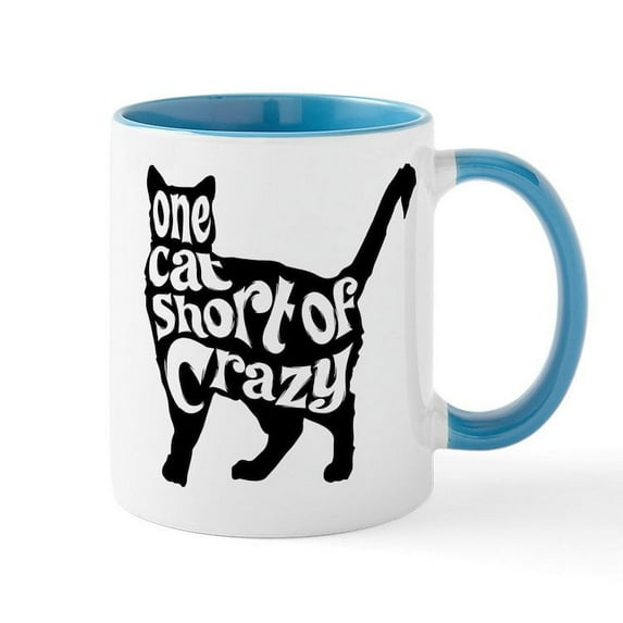 CafePress - One Cat Short Of Crazy - 11 oz Ceramic Mug - Novelty Coffee Tea Cup