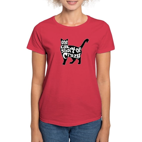 CafePress - One Cat Short Of Crazy Women's Classic T Shirt - Women's Traditional Fit Dark T-Shirt