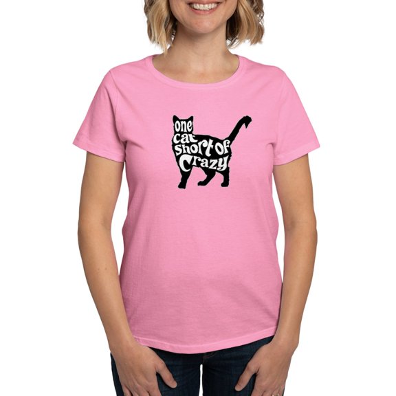 CafePress - One Cat Short Of Crazy Women's Classic T Shirt - Women's Traditional Fit Dark T-Shirt