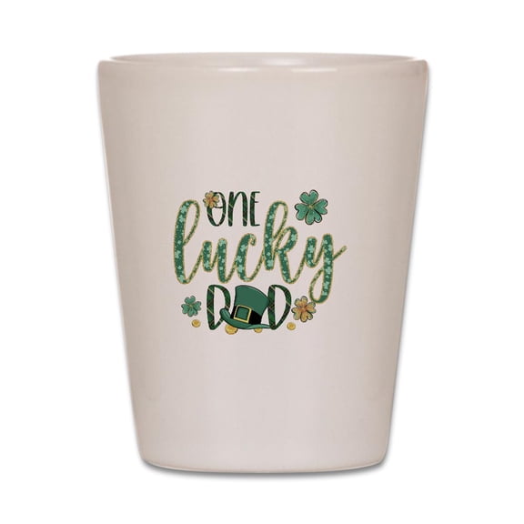 CafePress - One Lucky Dad - White Shot Glass, Unique and Funny Shot Glass