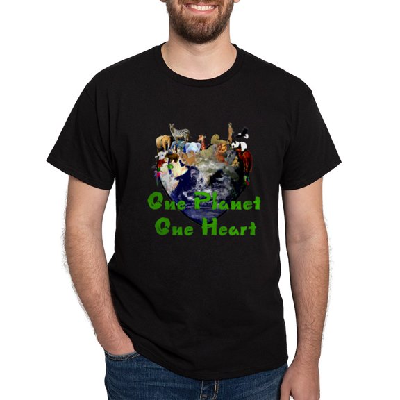 CafePress - One Planet One Heart Dark T Shirt - Men's Classic Graphic Cotton T-Shirt