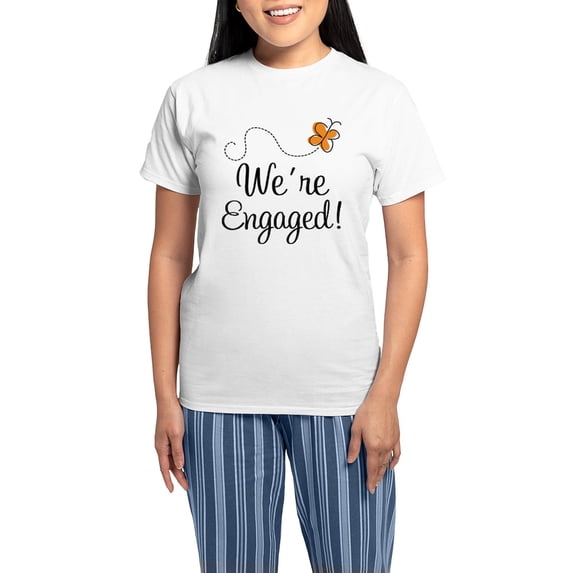 CafePress - Orange Butterfly Engagement Women's Light Pajamas - Women's Short Sleeve Print T-Shirt and Pants Light Cotton Pajama Set
