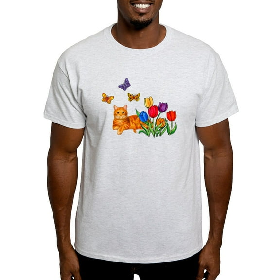 CafePress - Orange Cat In Tulips T Shirt - Men's Classic Graphic T-Shirt