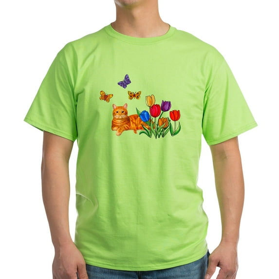 CafePress - Orange Cat In Tulips T Shirt - Light T-Shirt - CP