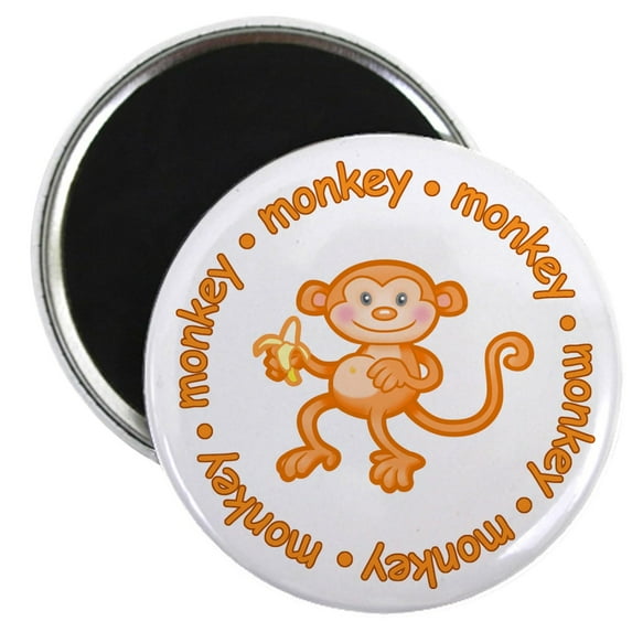 CafePress - Orange Monkey Magnet - 2.25" Round Magnet, Refrigerator Magnet, Button Magnet Style