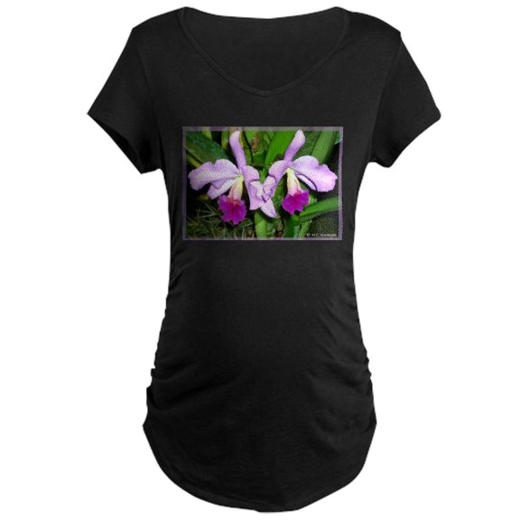 CafePress - Orchid, Floral, Photo Maternity Dark T Shirt - Maternity Dark T-Shirt