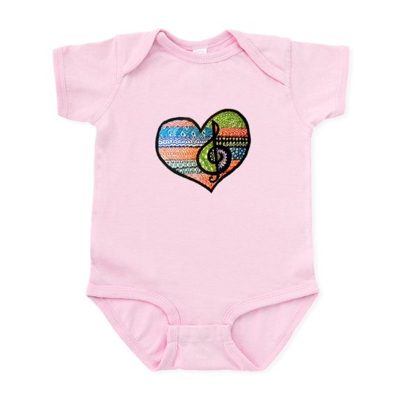 CafePress - Original Music Heart Treble Clef Art Body Suit - Baby Light Bodysuit, Size Newborn - 24 Months