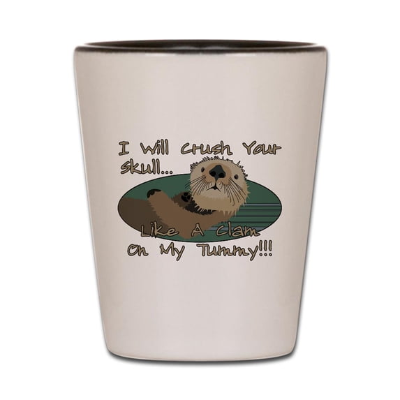 CafePress - Otter Skull Crush - White/Black Shot Glass, Unique and Funny Shot Glass