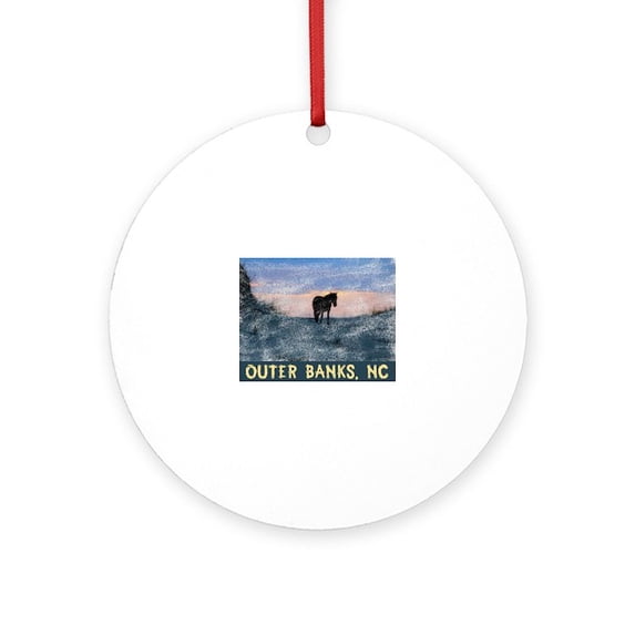 CafePress - Outer Banks Dune Wild Horse - Round Wood Ornament 4"