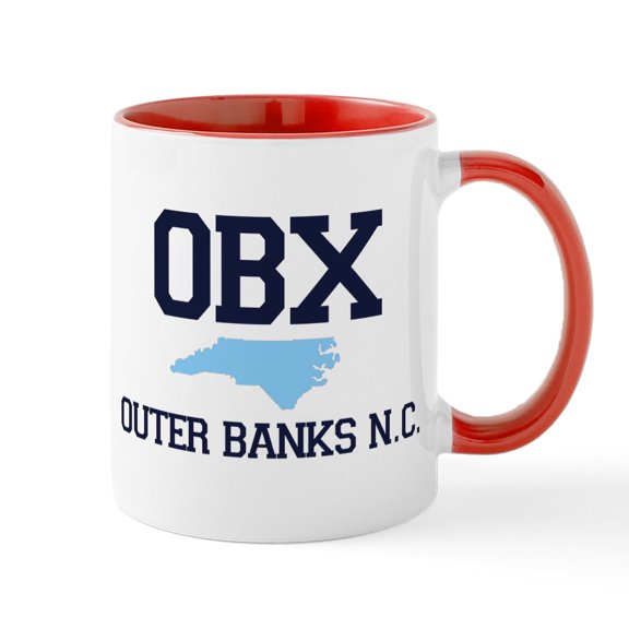 CafePress - Outer Banks NC Map Design Mug - 11 oz Ceramic Mug - Novelty Coffee Tea Cup