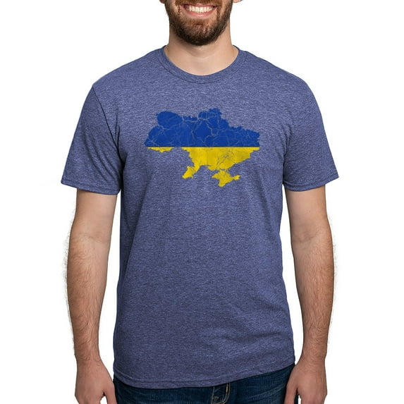 CafePress - Outline Ukraine Flag And Map Cracked Men's Deluxe - Mens Tri-blend T-Shirt