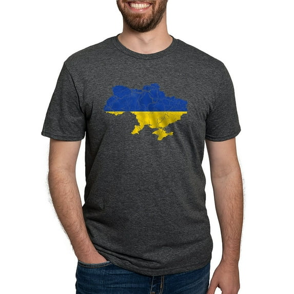 CafePress - Outline Ukraine Flag And Map Cracked Men's Deluxe - Mens Tri-blend T-Shirt