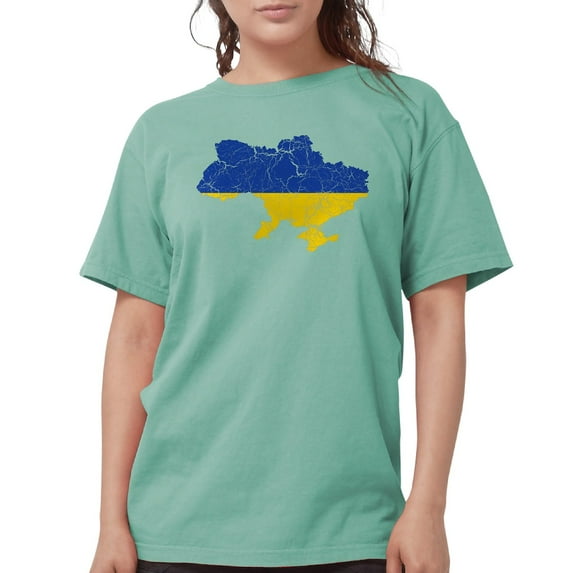 CafePress - Outline Ukraine Flag And Map Cracked Women's Comfo - Womens Comfort Colors® Shirt
