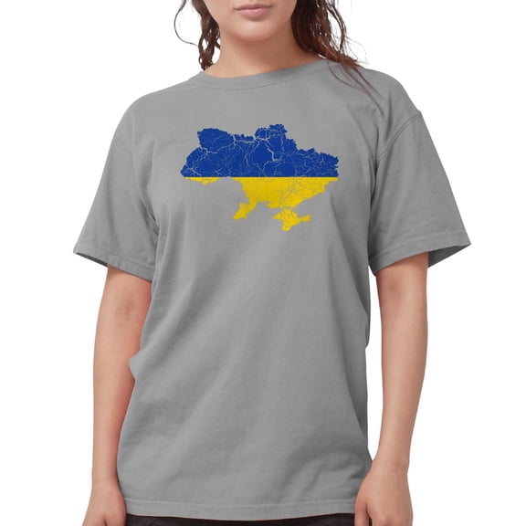 CafePress - Outline Ukraine Flag And Map Cracked Women's Comfo - Womens Comfort Colors® Shirt