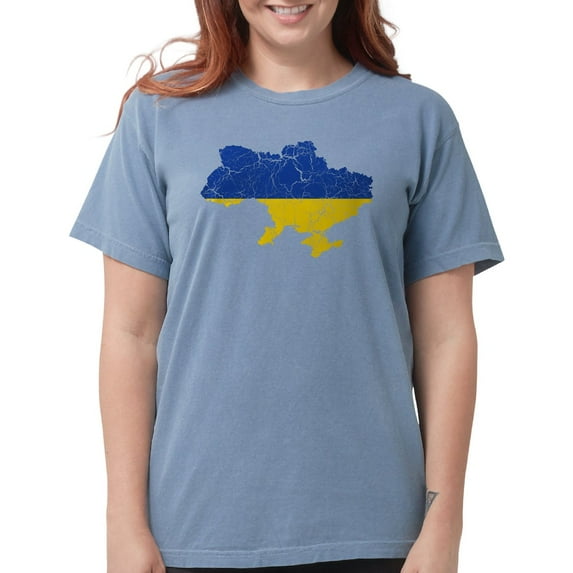 CafePress - Outline Ukraine Flag And Map Cracked Women's Comfo - Womens Comfort Colors® Shirt