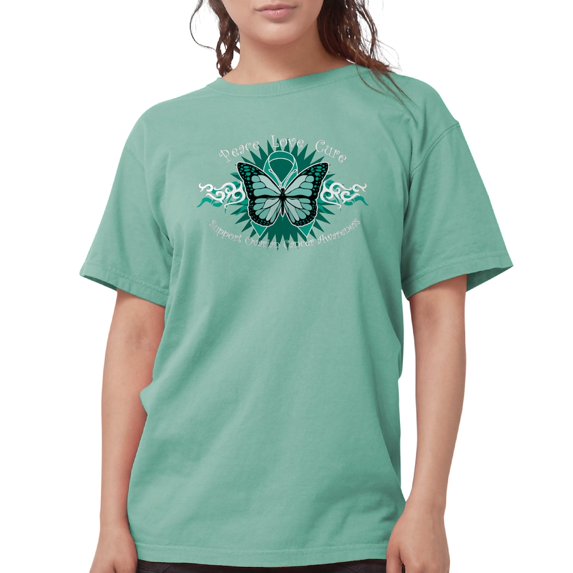 CafePress - Ovarian Cancer Butterfly T Shirt - Womens Comfort Colors® Shirt