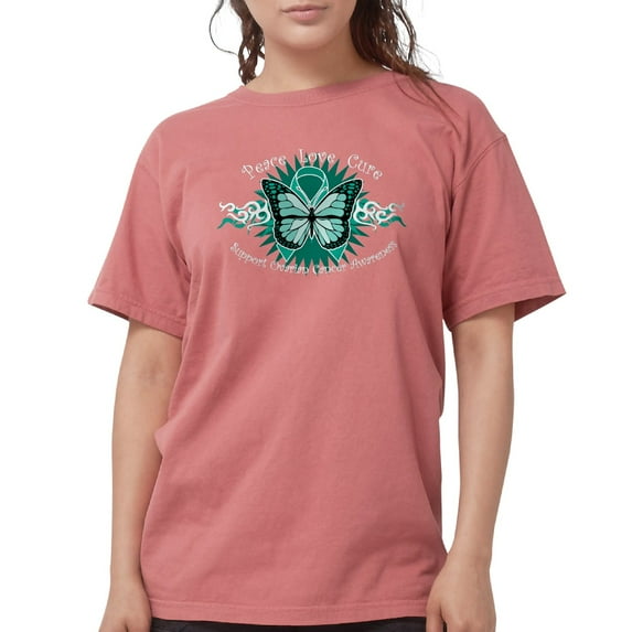 CafePress - Ovarian Cancer Butterfly T Shirt - Womens Comfort Colors® Shirt