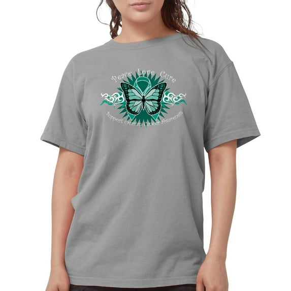 CafePress - Ovarian Cancer Butterfly T Shirt - Womens Comfort Colors® Shirt