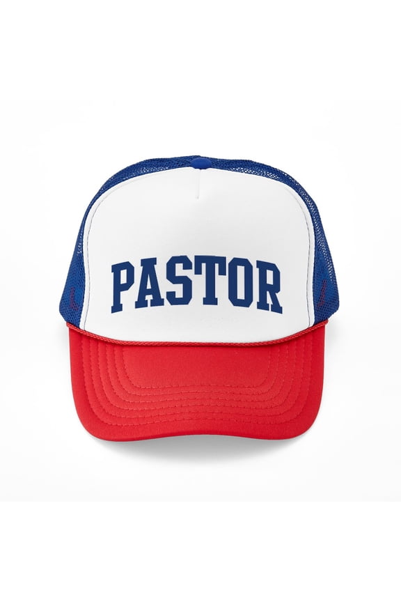 - PASTOR Design (Blue) - Adjustable Unisex Printed Trucker Hat with Mesh Back