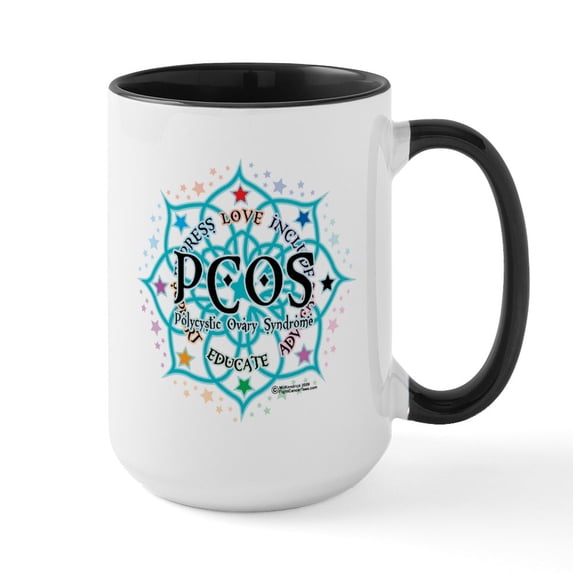CafePress - PCOS Lotus Ceramic Mug - 15 oz Ceramic Large White Novelty Mug