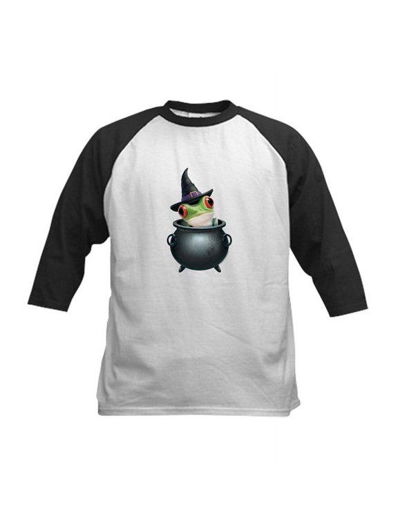 - PD Moreno's Halloween Frog Kids Baseball T Shirt - Kids Cotton Baseball Jersey, 3/4 Sleeve Shirt