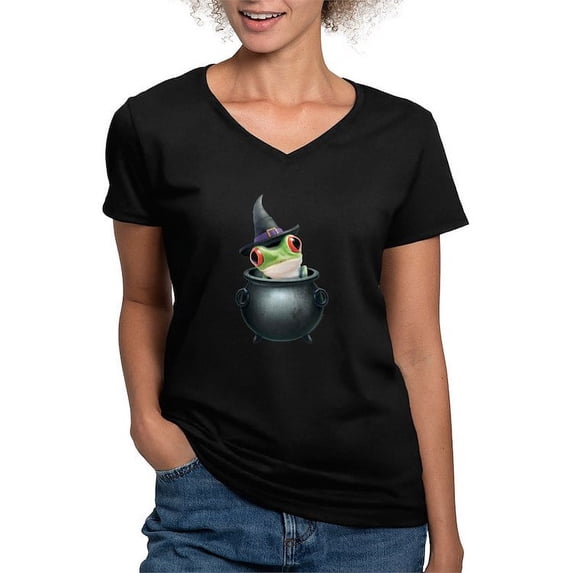 CafePress - PD Moreno's Halloween Frog Women's V Neck T Shirt - Women's V-Neck Dark T-Shirt