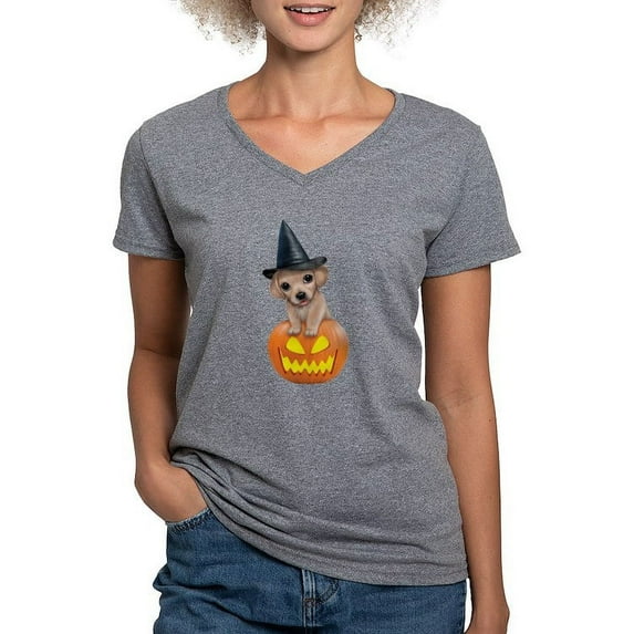 CafePress - PD Moreno's Halloween Puppy Women's V Neck T Shirt - Women's V-Neck Dark T-Shirt