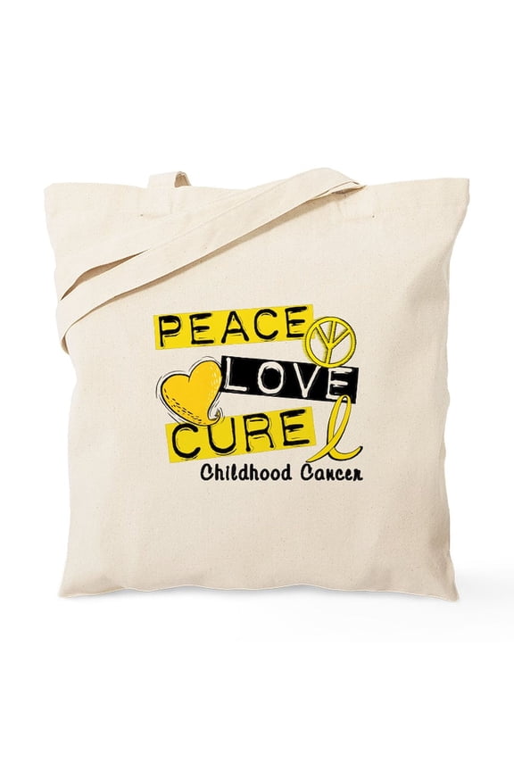 - PEACE LOVE CURE Childhood Cancer Tote Bag - Unisex Canvas Tote Bag, Beige, 1-Piece