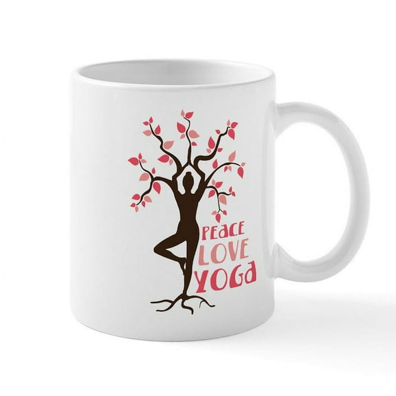 CafePress - PEACE LOVE YOGA Mugs - 11 oz Ceramic Mug - Novelty Coffee Tea Cup