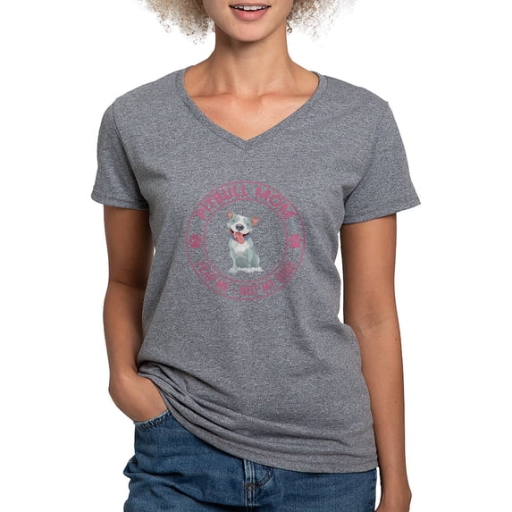 CafePress - PITBULL MOM Women's V Neck Dark T Shirt - Women's V-Neck Dark T-Shirt