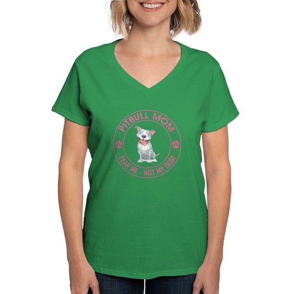 CafePress - PITBULL MOM Women's V Neck Dark T Shirt - Women's V-Neck Dark T-Shirt