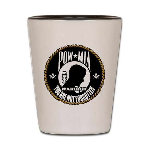 CafePress - POW/MIA Masonic - White/Black Shot Glass, Unique and Funny Shot Glass