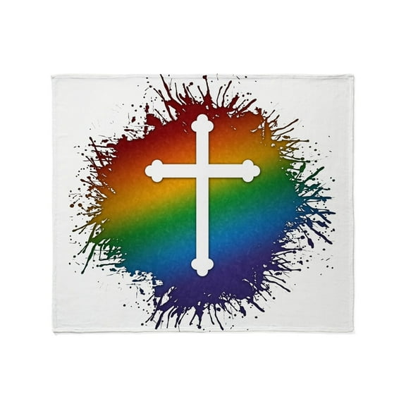 CafePress - Paint Splatter LGBTQ Pride Rainbow Christian Cross - Soft Fleece Throw Blanket, 50"x60" for All Ages